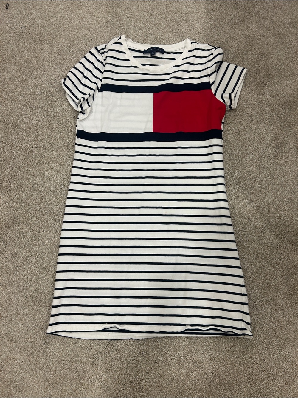 Tommy Hilfiger Navy, White & Red Striped Tee with Colorblock